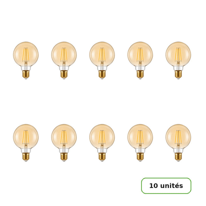 Ampoule LED Filament Connectée Wifi E27 4W Ambrée G95 CCT - 2700K/6500K - Pack de 10