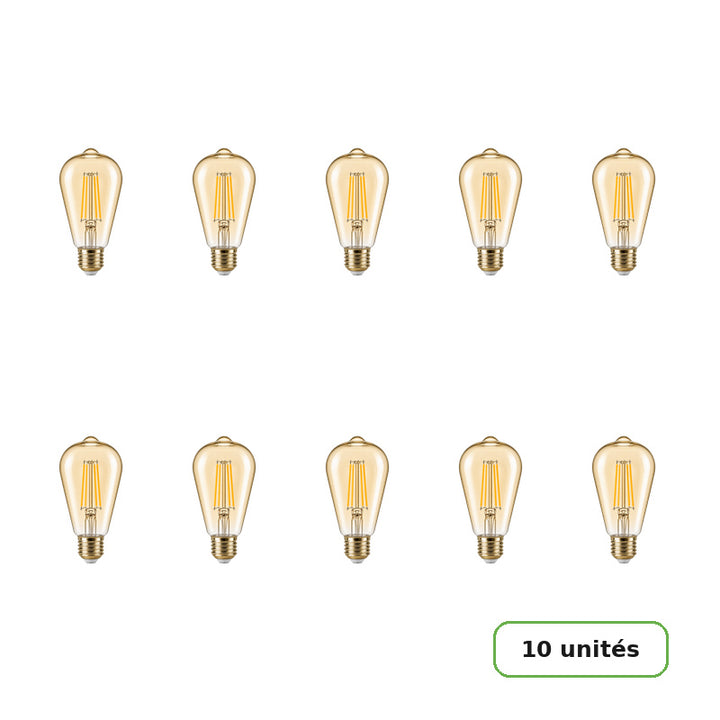 Ampoule LED Filament Connectée Wifi E27 4W Ambrée ST64 CCT - 2700K/6500K - Pack de 10