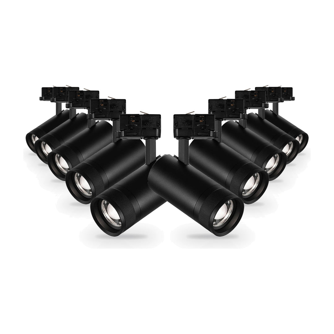 Pack 10 Spot LED sur Rail Angle Ajustable Triphasé 30W 15-60° 3CCT TRIAC Dimmable Noir