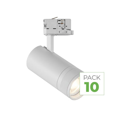 Pack 10 Spot LED sur Rail Angle Ajustable Triphasé 30W 15-60° 3CCT TRIAC Dimmable Blanc