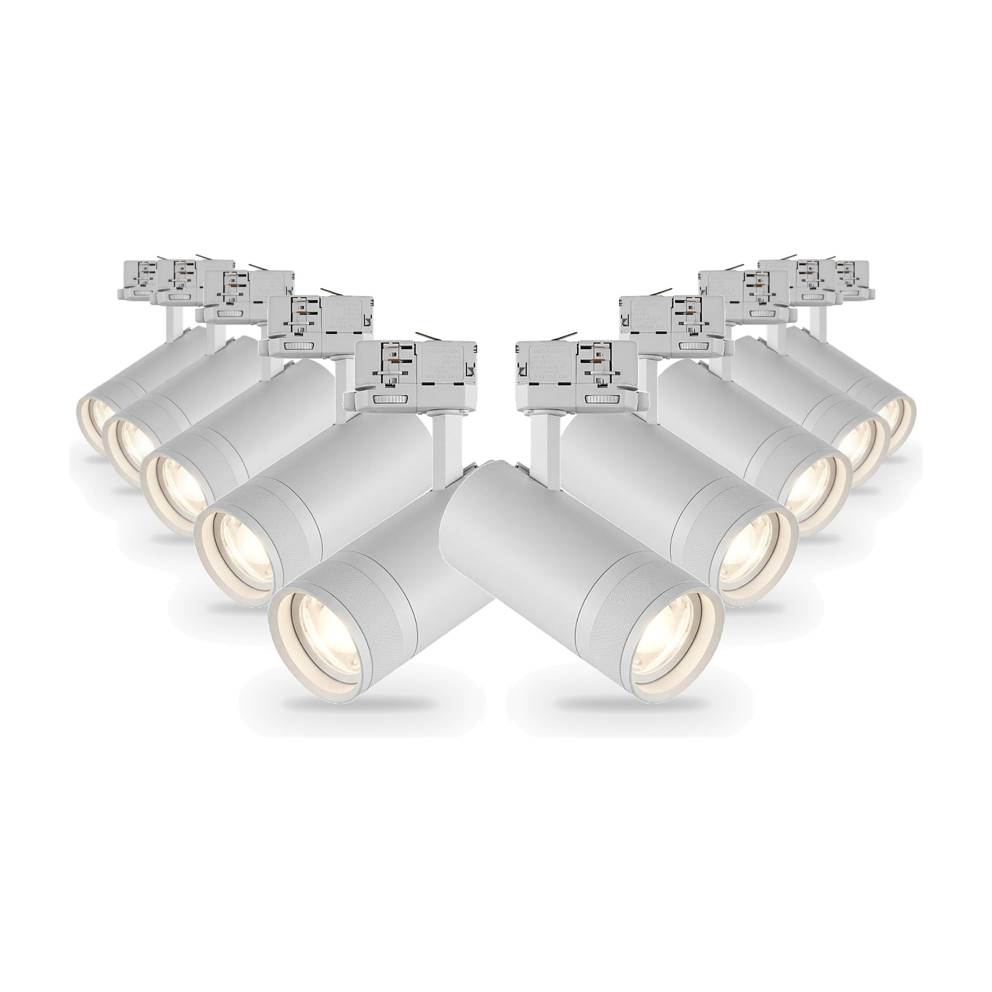Pack 10 Spot LED sur Rail Angle Ajustable Triphasé 30W 15-60° 3CCT TRIAC Dimmable Blanc