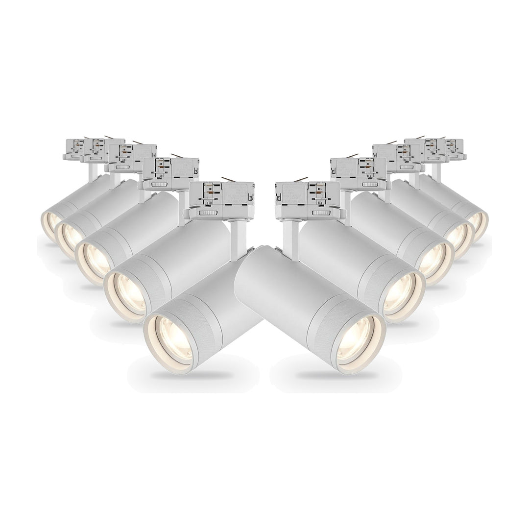 Pack 10 Spot LED sur Rail Angle Ajustable Triphasé 30W 15-60° 3CCT TRIAC Dimmable Blanc