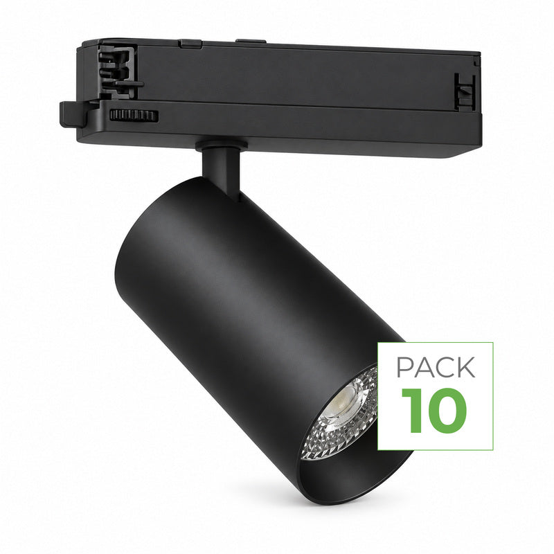 Pack de 10 - Spot LED sur Rail COB Triphasé 10W 36° Noir - Garantie 5 ans