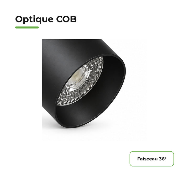 Pack de 10 - Spot LED sur Rail COB Triphasé 10W 36° Noir - Garantie 5 ans