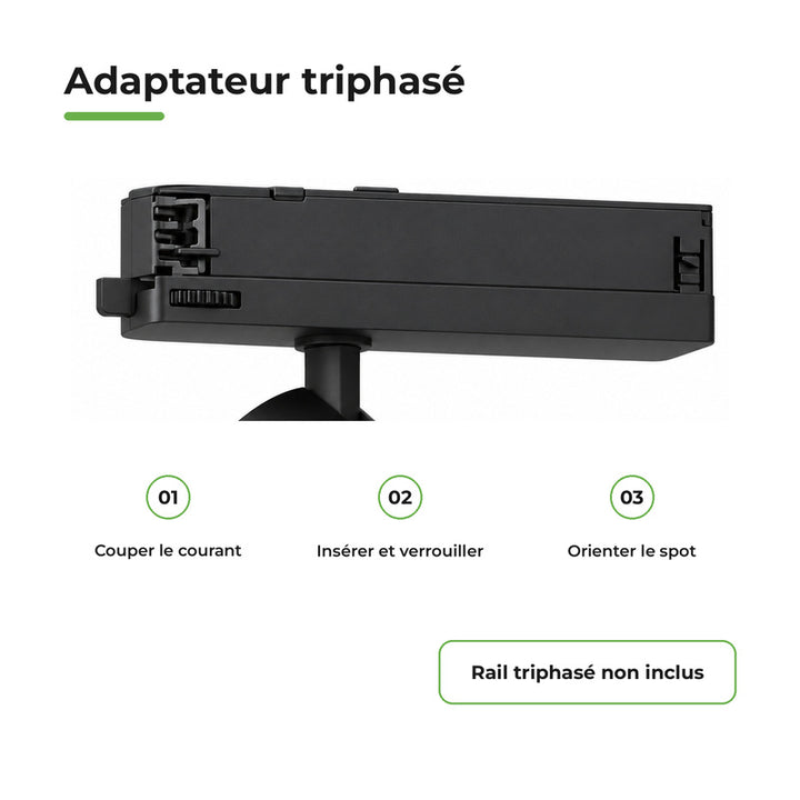 Pack de 10 - Spot LED sur Rail COB Triphasé 10W 36° Noir - Garantie 5 ans