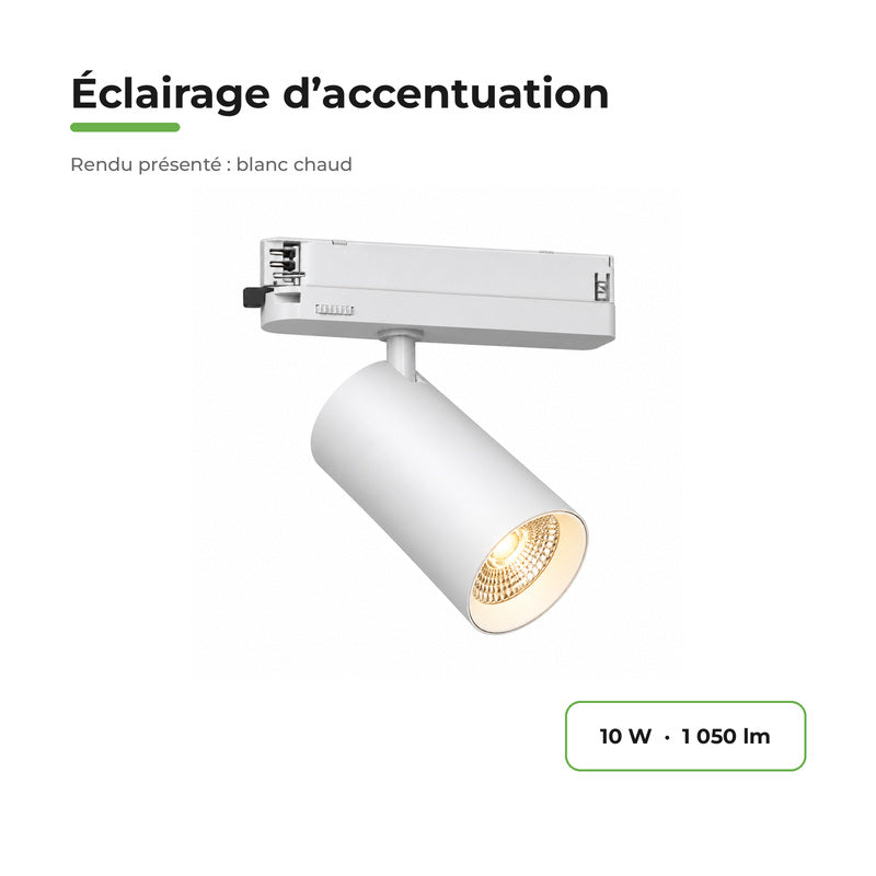 Pack de 10 - Spot LED sur Rail COB Triphasé 10W 36° Blanc - Garantie 5 ans
