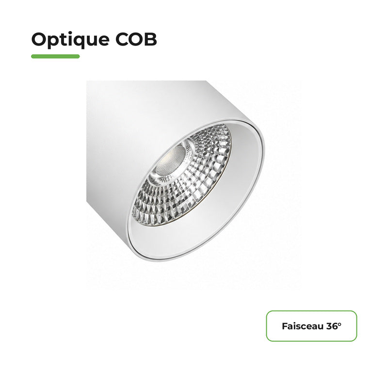 Pack de 10 - Spot LED sur Rail COB Triphasé 10W 36° Blanc - Garantie 5 ans