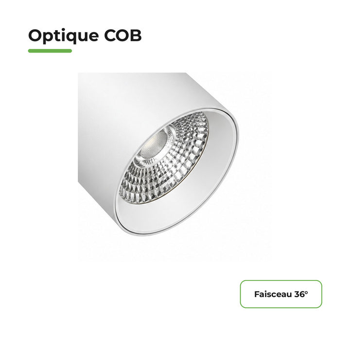 Pack de 10 - Spot LED sur Rail COB Triphasé 10W 36° Blanc - Garantie 5 ans