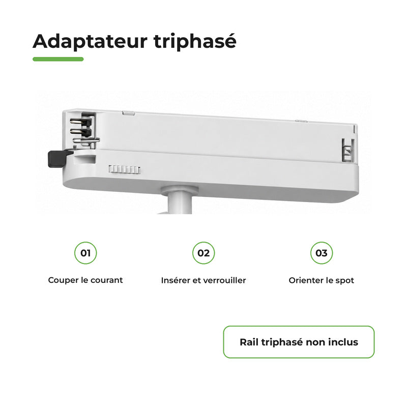 Pack de 10 - Spot LED sur Rail COB Triphasé 10W 36° Blanc - Garantie 5 ans