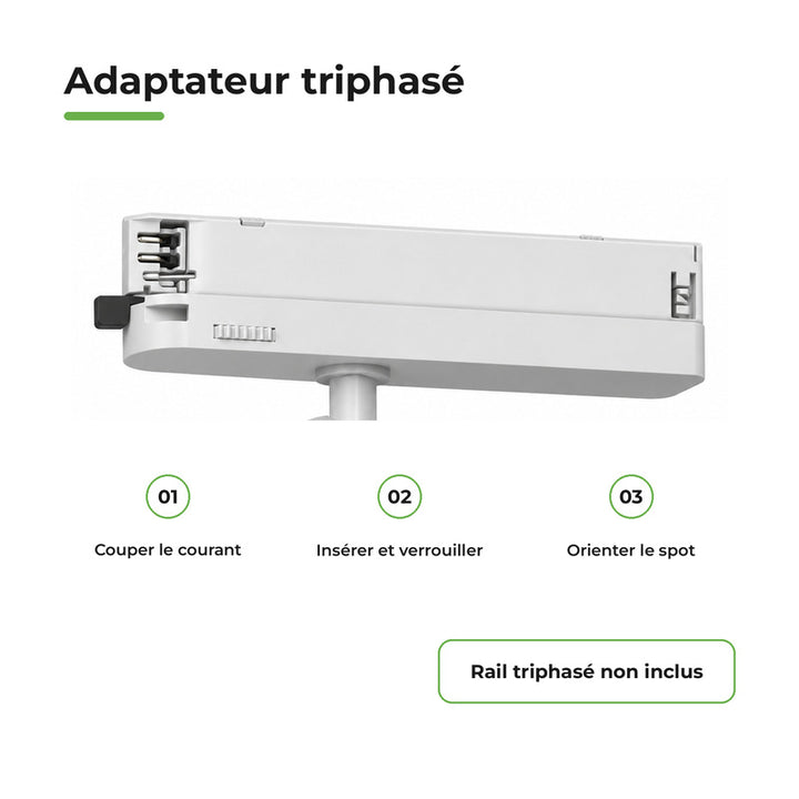 Pack de 10 - Spot LED sur Rail COB Triphasé 10W 36° Blanc - Garantie 5 ans