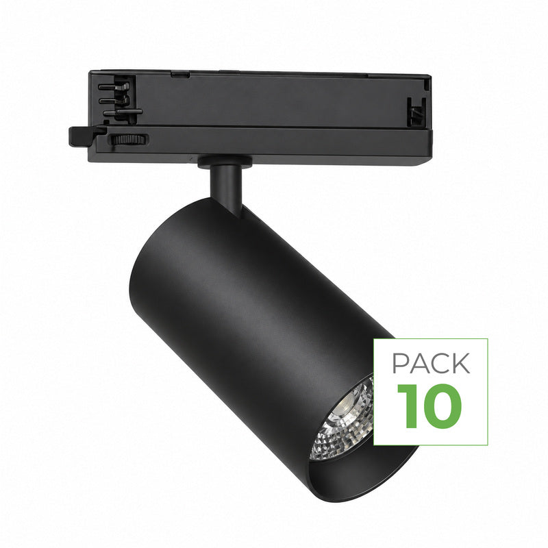 Pack 10 Spot LED sur Rail COB Triphasé 30W 36° Noir - Garantie 5 ans