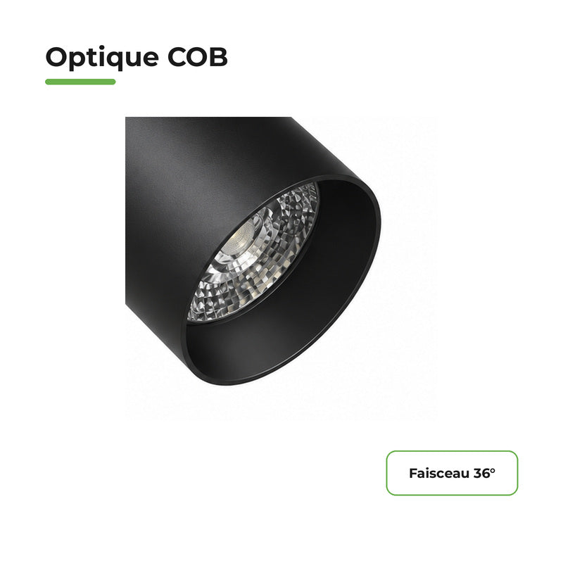 Pack 10 Spot LED sur Rail COB Triphasé 30W 36° Noir - Garantie 5 ans