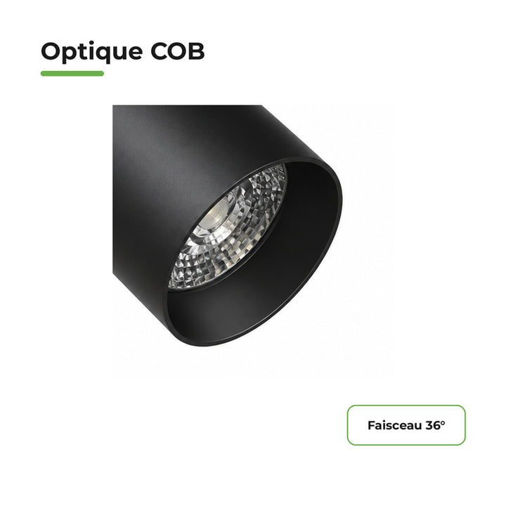 Pack 10 Spot LED sur Rail COB Triphasé 30W 36° Noir - Garantie 5 ans