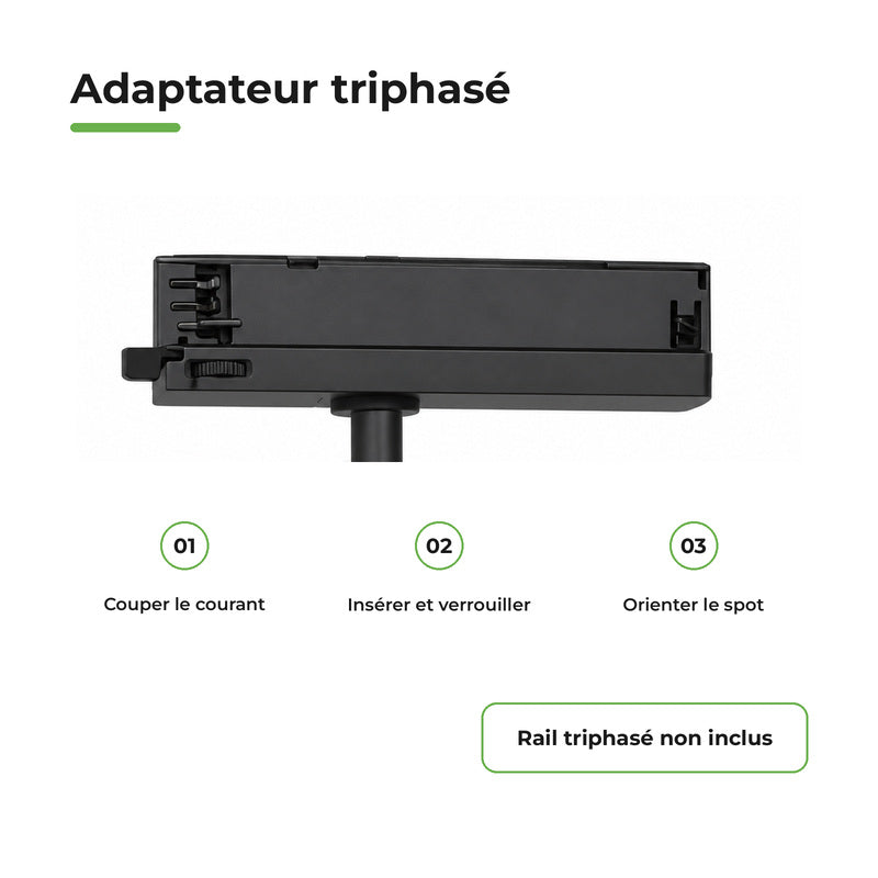 Pack 10 Spot LED sur Rail COB Triphasé 30W 36° Noir - Garantie 5 ans