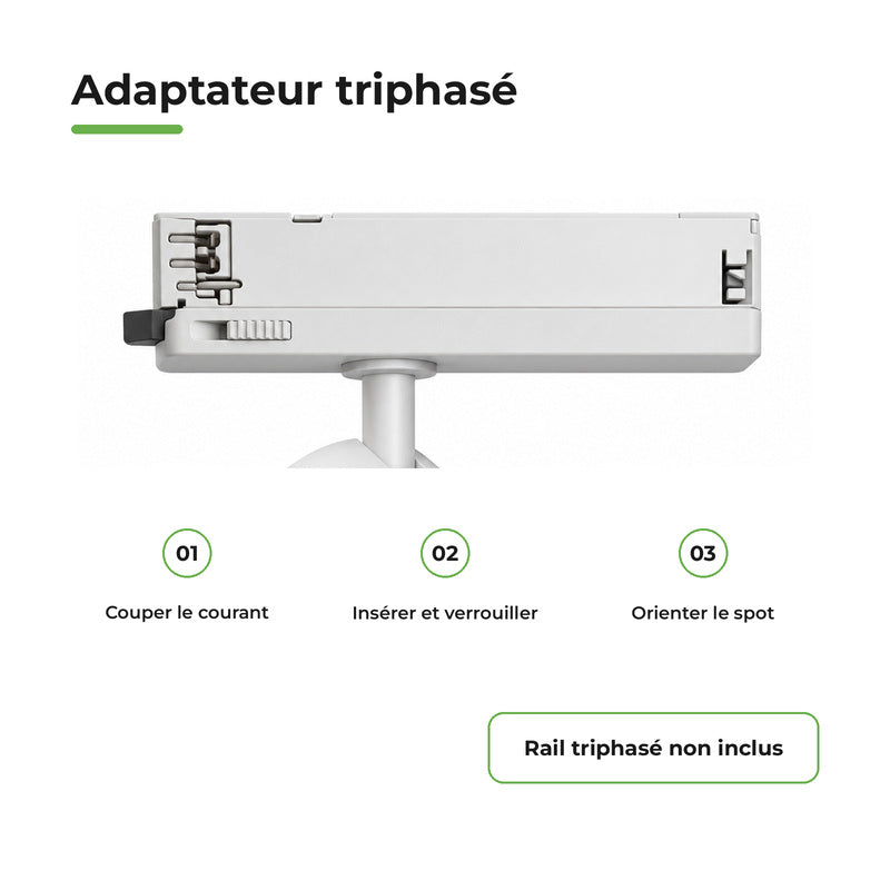 Pack 10 Spot LED sur Rail COB Triphasé 30W 36° Blanc - Garantie 5 ans