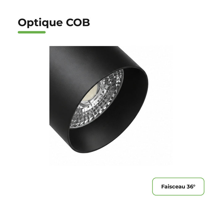 Pack 10 Spot LED sur Rail COB Triphasé 40W 36° Noir