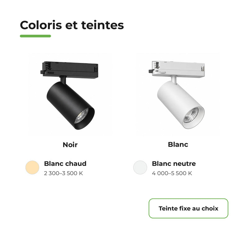 Pack 10 Spot LED sur Rail COB Triphasé 40W 36° Noir