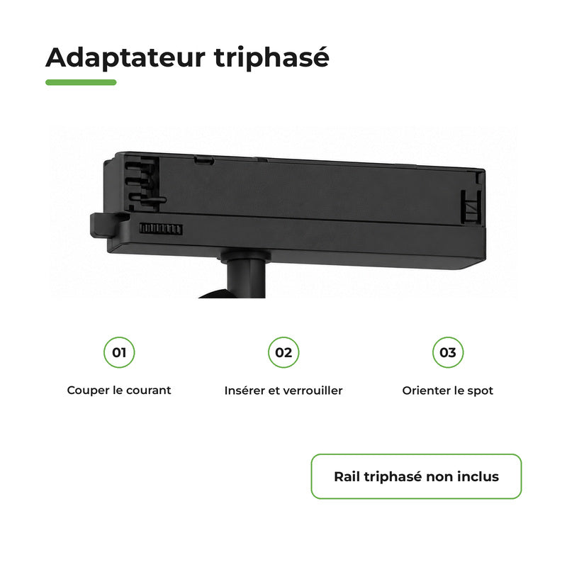 Pack 10 Spot LED sur Rail COB Triphasé 40W 36° Noir