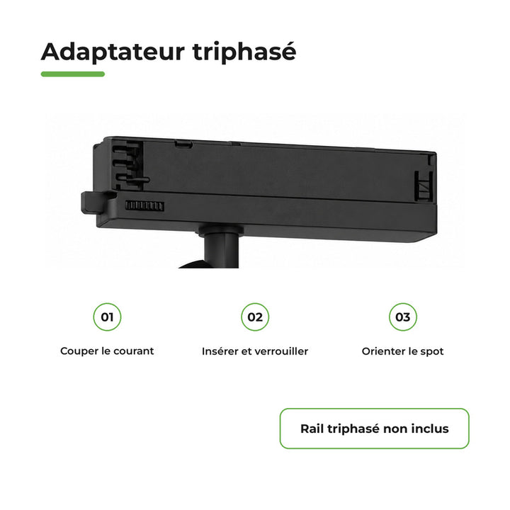 Pack 10 Spot LED sur Rail COB Triphasé 40W 36° Noir