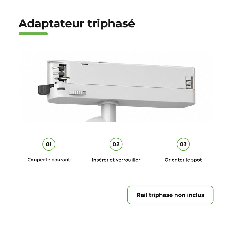 Pack 10 Spot LED sur Rail COB Triphasé 40W 36° Blanc