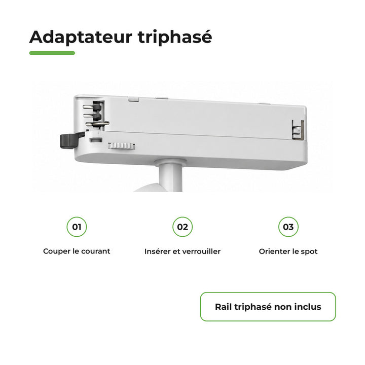 Pack 10 Spot LED sur Rail COB Triphasé 40W 36° Blanc