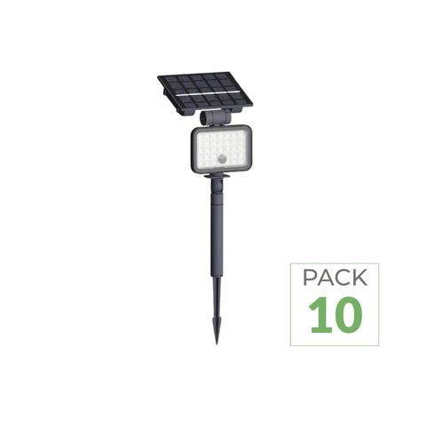 Pack de 10 - Spot LED Extérieur Étanche à Piquer IP65 Solaire 8W 1150lm 144lm/W avec Détecteur