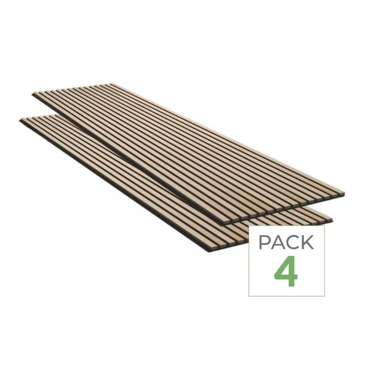 Lot de 4 Panneaux Acoustiques Muraux - Tasseaux Finition Chêne Blanc - Fond Noir - 240x60x2,2cm