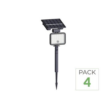 Pack de 4 - Spot LED Extérieur Étanche à Piquer IP65 Solaire 8W 1150lm 144lm/W avec Détecteur