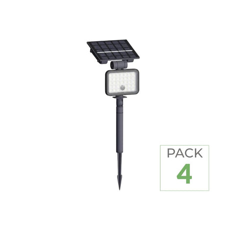 Pack de 4 - Spot LED Extérieur Étanche à Piquer IP65 Solaire 8W 1150lm 144lm/W avec Détecteur