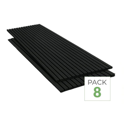 Lot de 8 Panneaux Acoustiques Muraux Bois 240x60x2,2cm - Couleur Noir avec Fond Noir
