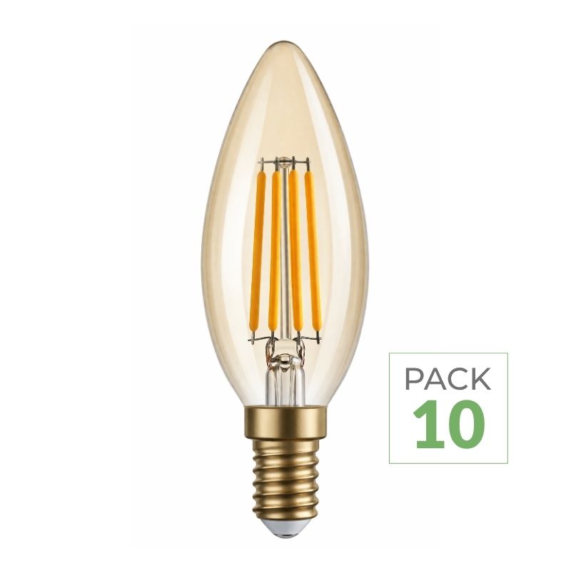 Pack de  10 - Ampoule E14 LED Filament 4W C35 Bougie