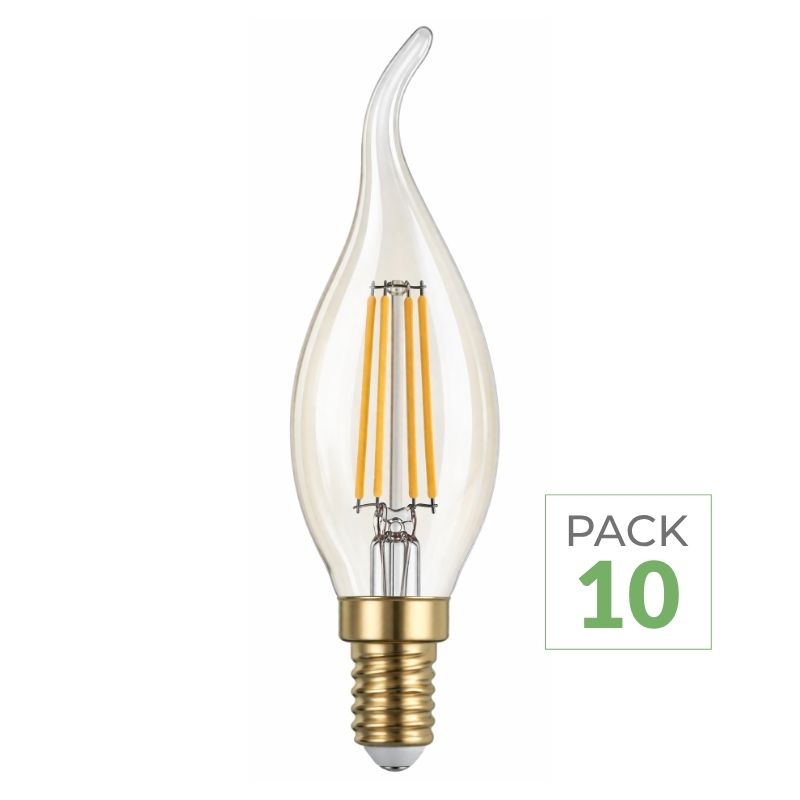 Pack de  10 - Ampoule E14 LED Flamme Filament 4W T35