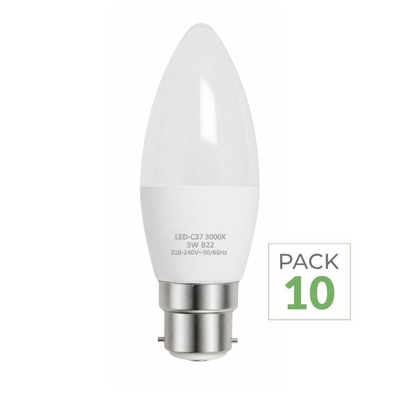 Pack de  10 - Ampoule B22 LED 6W 220V C37 180°