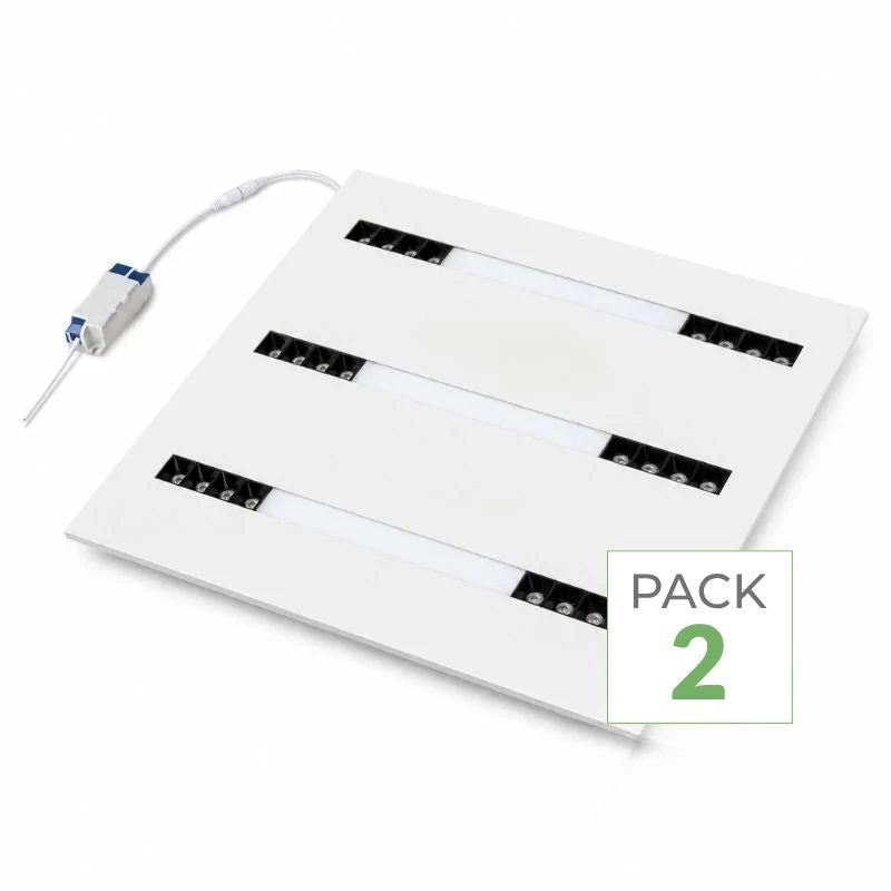 Panneau LED Grille 3 Lignes Modulaire 60x60 40W Blanc - Pack de 2