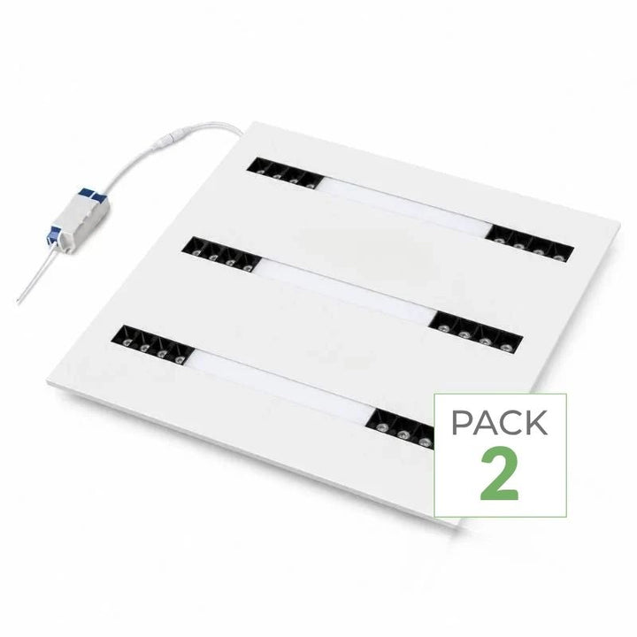 Panneau LED Grille 3 Lignes Modulaire 60x60 40W Blanc - Pack de 2