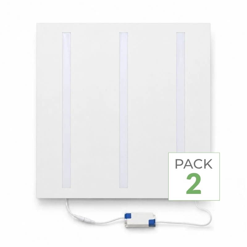 Panneau LED Grille 3 Lignes 60x60 40W Blanc - Pack de 2