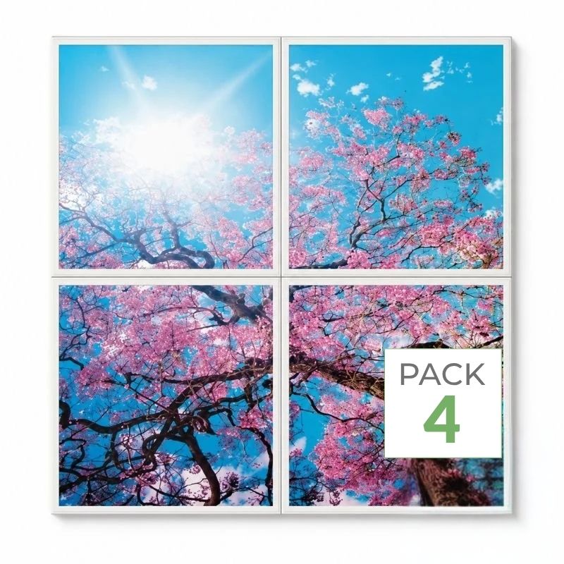 Panneau LED Imprimé Fleurs de Cerisier 60x60 40W CCT - Pack de 4 - 3000K/4000K/6500K