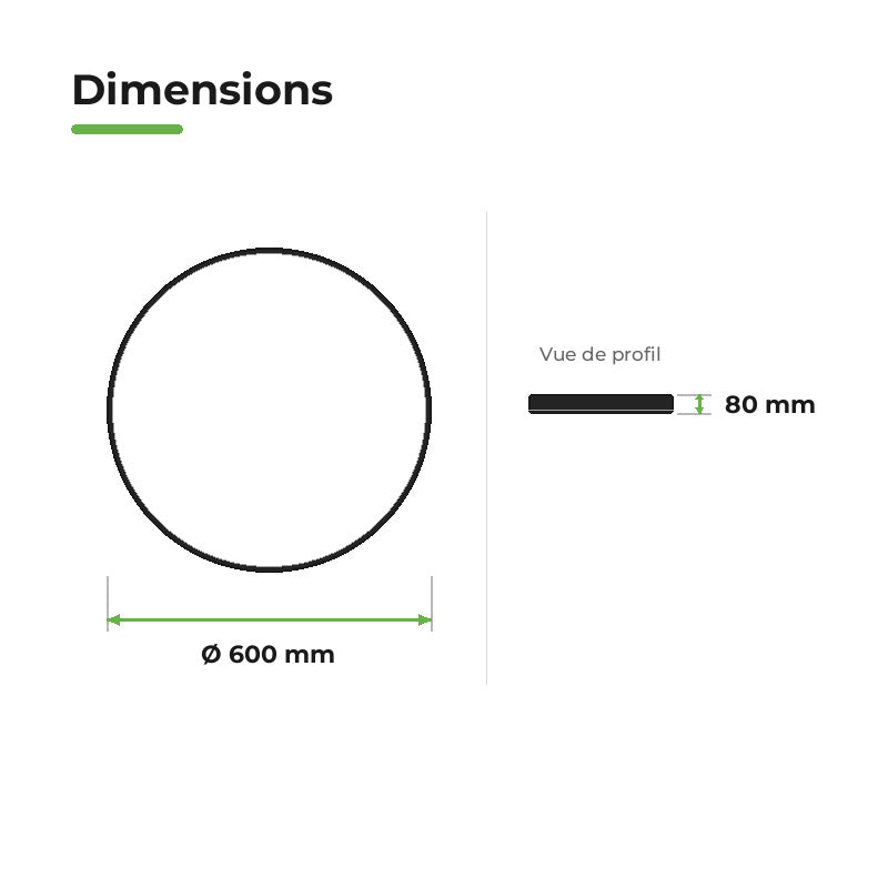 Plafonnier LED 54W 60cm Noir