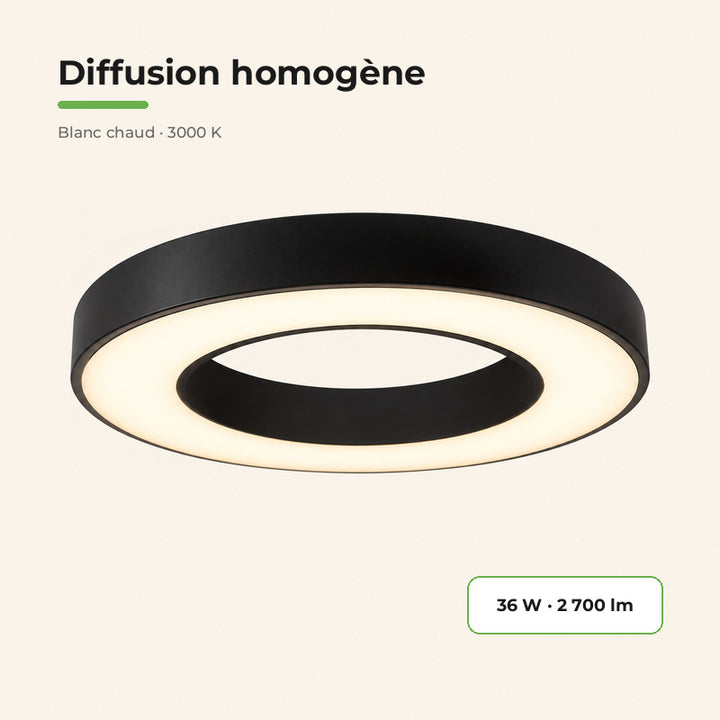 Plafonnier LED Noir 36W 50cm avec Kit de Suspension