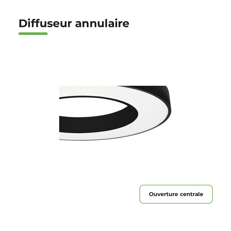 Plafonnier LED Noir 36W 50cm avec Kit de Suspension