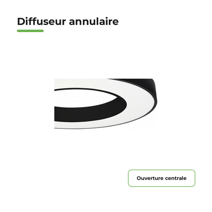 Plafonnier LED Noir 36W 50cm avec Kit de Suspension