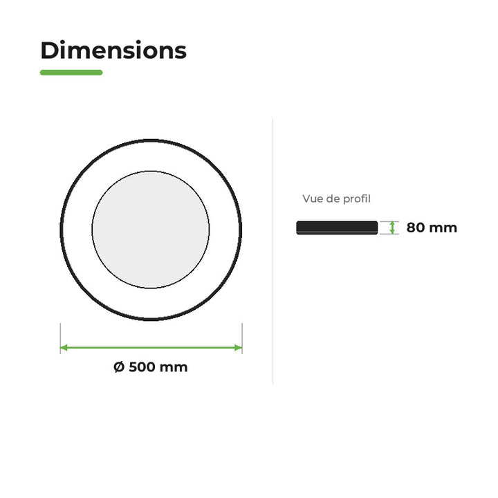 Plafonnier LED Noir 36W 50cm avec Kit de Suspension
