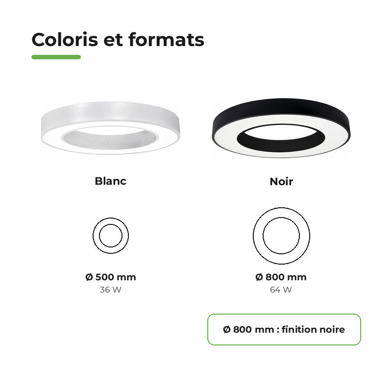 Plafonnier LED Noir 36W 50cm avec Kit de Suspension