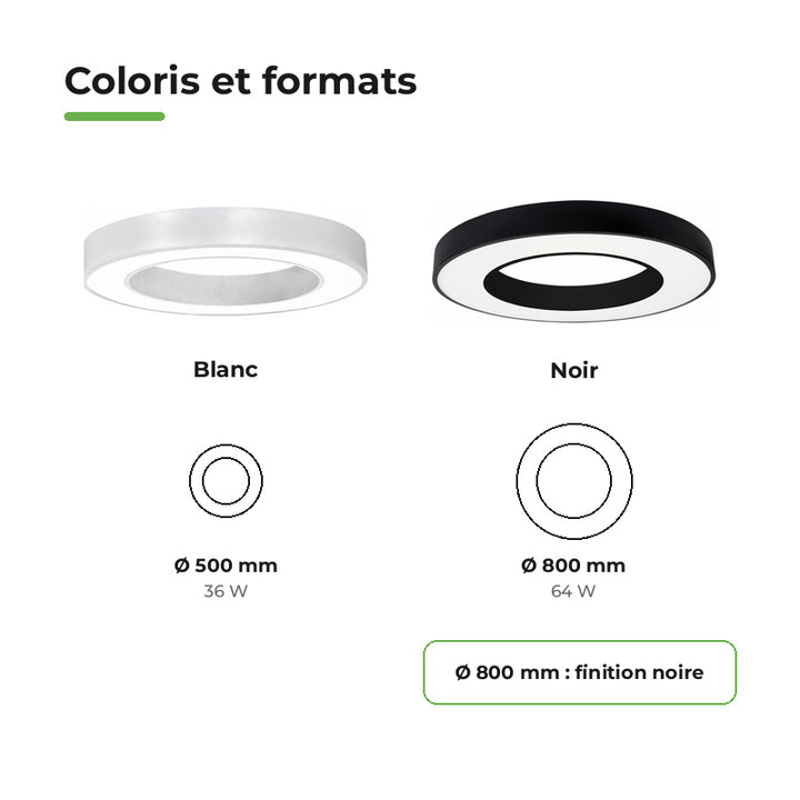 Plafonnier LED Noir 64W 80cm avec Kit de Suspension