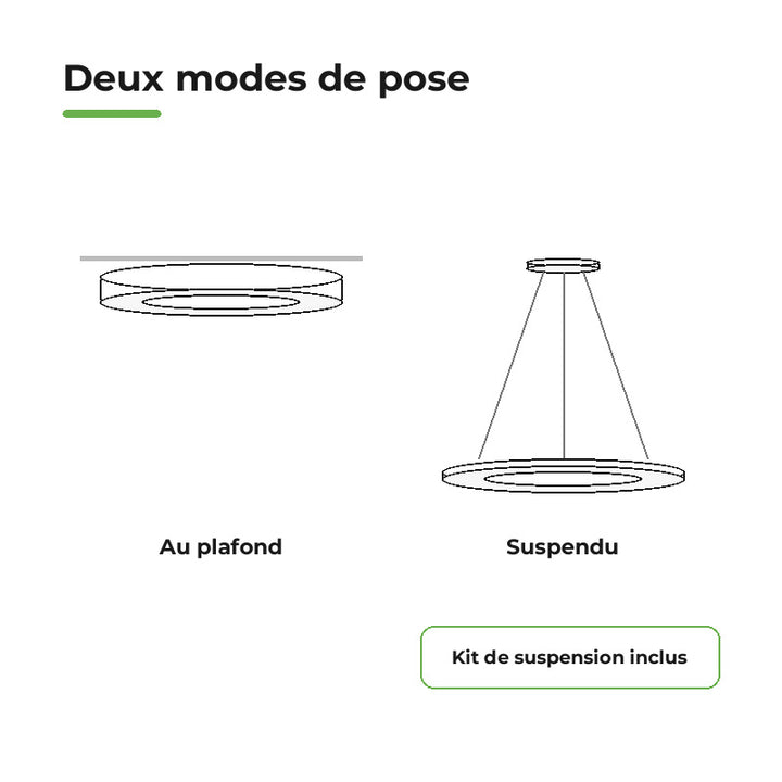 Plafonnier LED Noir 64W 80cm avec Kit de Suspension