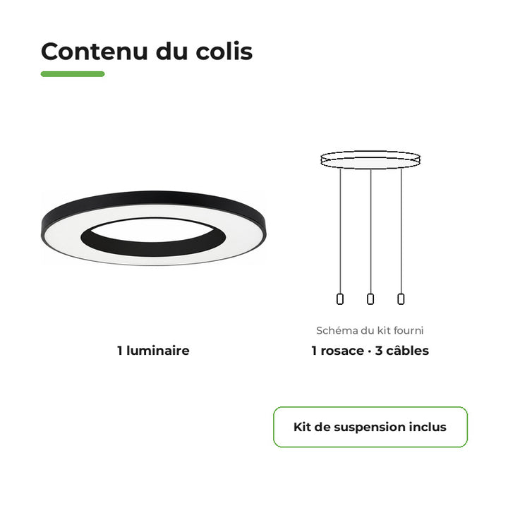 Plafonnier LED Noir 64W 80cm avec Kit de Suspension