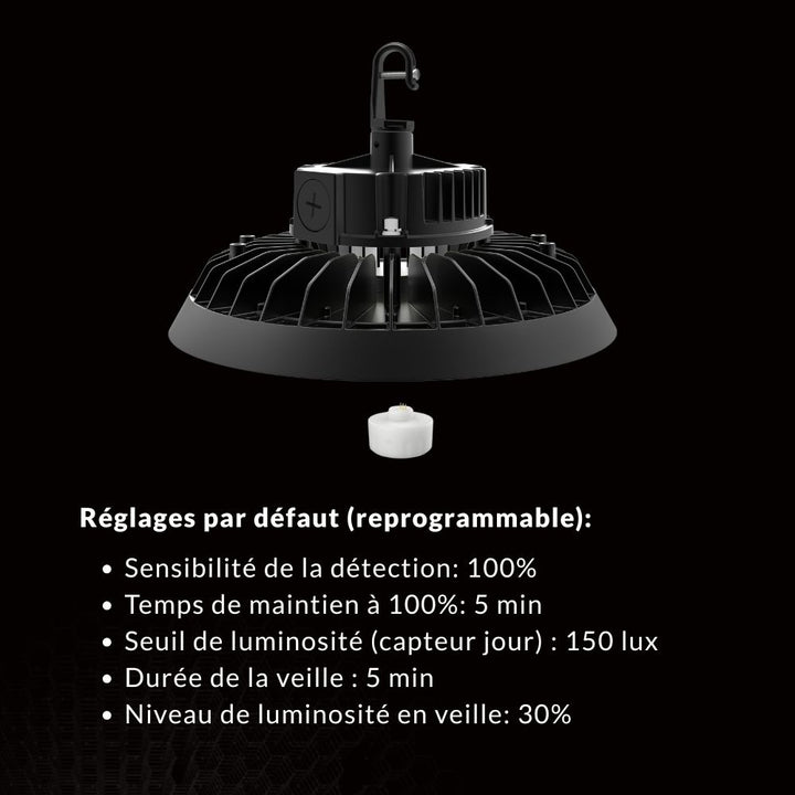 Suspension Industrielle UFO 150/200/240W 187lm/W avec détecteur de mouvement inclus
