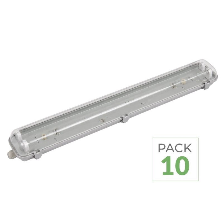 Pack of 10 - Waterproof double fixture for T8 LED Tube IP65 (Empty housing)