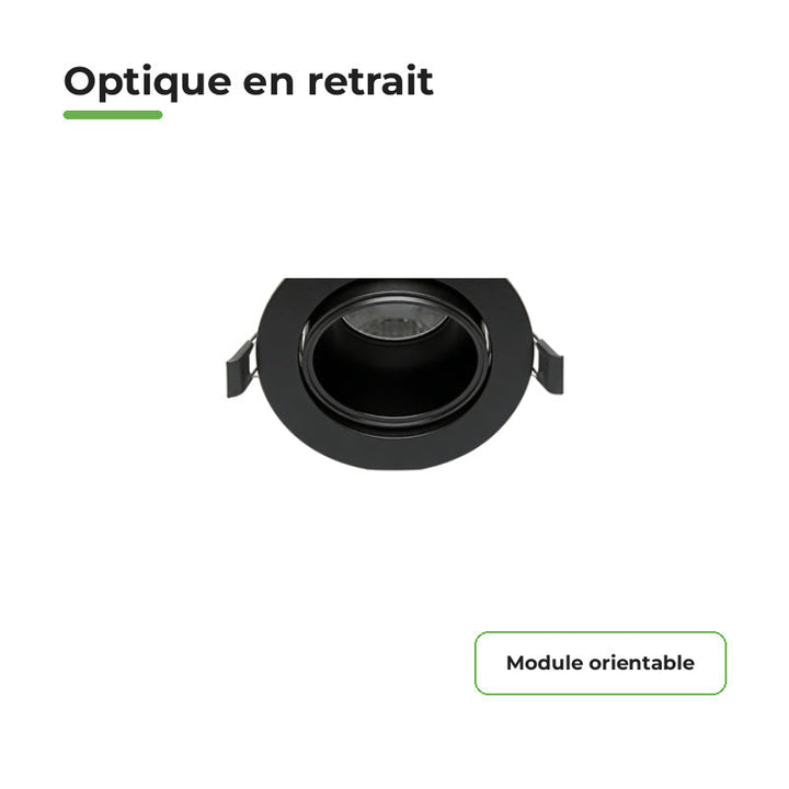 Spot Encastrable Orientable Anti-Éblouissement 8W Dimmable CCT Noir - 3000K/4000K/5700K – détail
