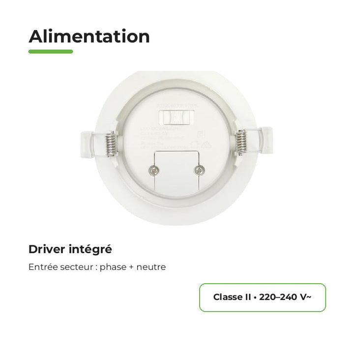 Spot Encastrable Orientable Anti-Éblouissement 8W Dimmable CCT Noir - 3000K/4000K/5700K – raccordement